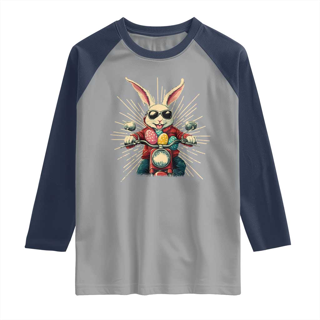 Biker Bunny Raglan Shirt Retro Easter Day Rabbit Ride Motorcycles Motorbike - Wonder Print Shop