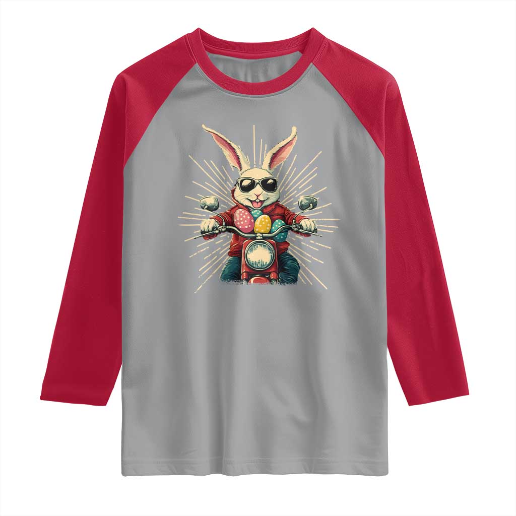 Biker Bunny Raglan Shirt Retro Easter Day Rabbit Ride Motorcycles Motorbike - Wonder Print Shop