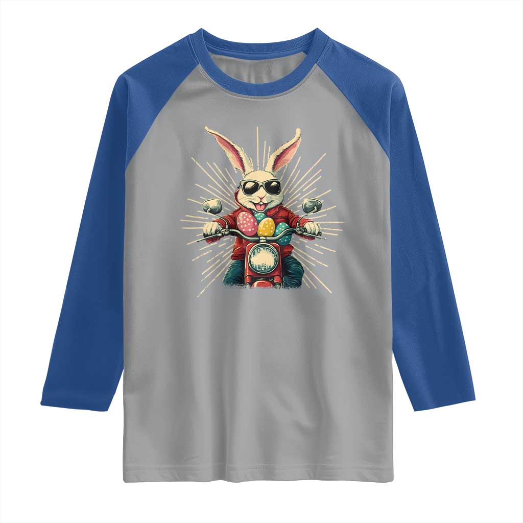 Biker Bunny Raglan Shirt Retro Easter Day Rabbit Ride Motorcycles Motorbike - Wonder Print Shop