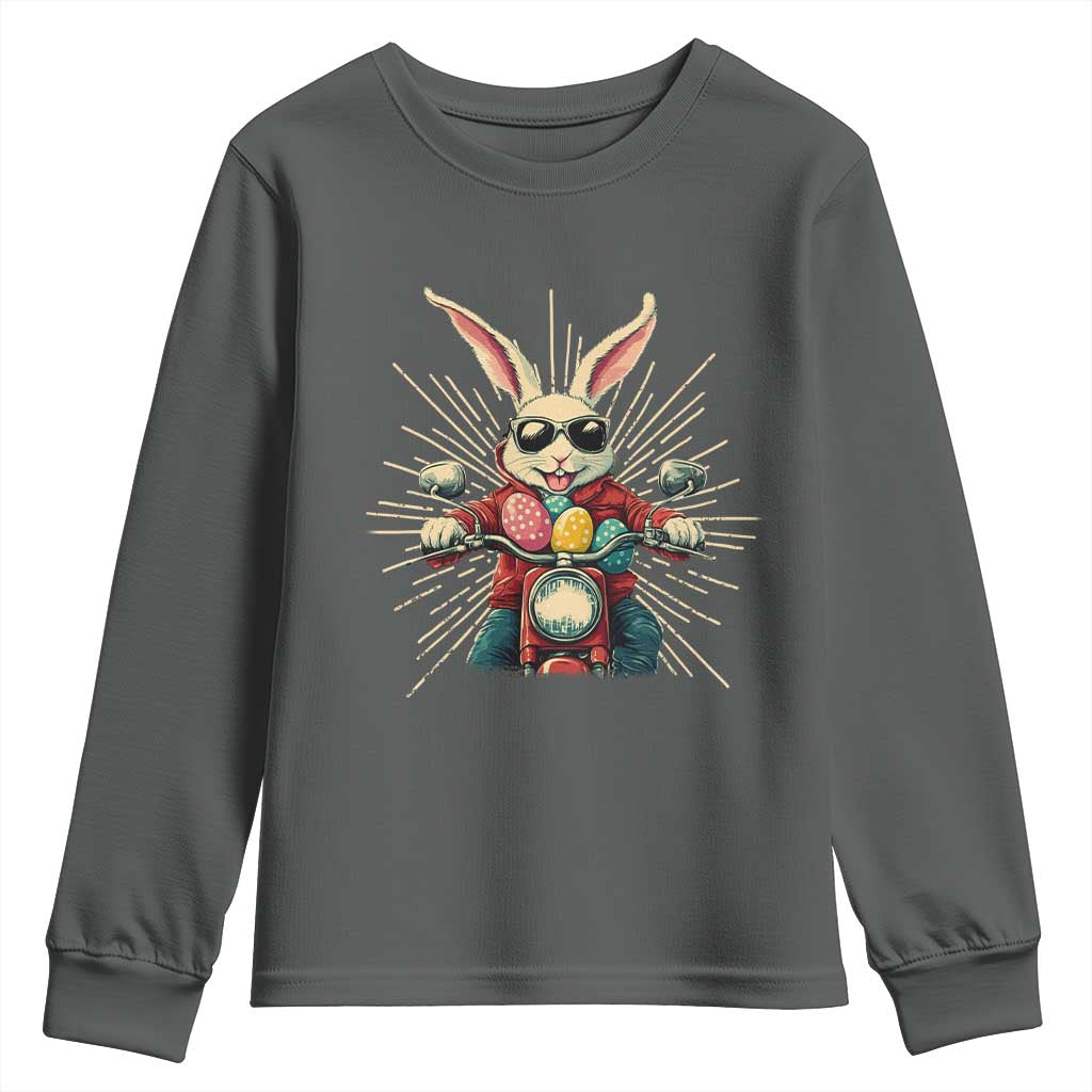 Biker Bunny Youth Sweatshirt Retro Easter Day Rabbit Ride Motorcycles Motorbike - Wonder Print Shop