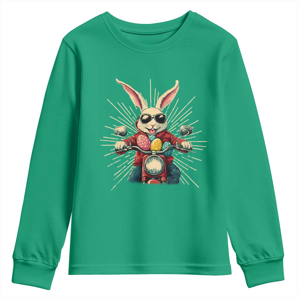 Biker Bunny Youth Sweatshirt Retro Easter Day Rabbit Ride Motorcycles Motorbike - Wonder Print Shop