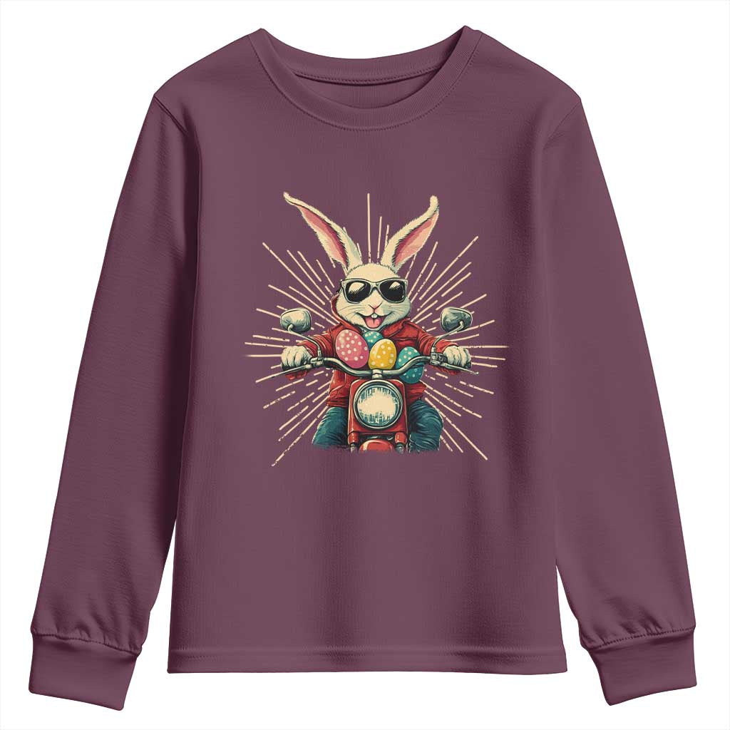 Biker Bunny Youth Sweatshirt Retro Easter Day Rabbit Ride Motorcycles Motorbike - Wonder Print Shop
