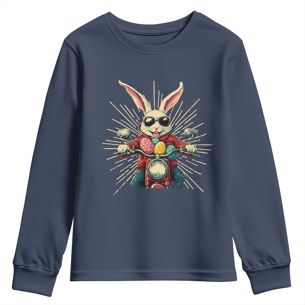 Biker Bunny Youth Sweatshirt Retro Easter Day Rabbit Ride Motorcycles Motorbike - Wonder Print Shop