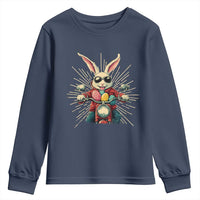Biker Bunny Youth Sweatshirt Retro Easter Day Rabbit Ride Motorcycles Motorbike - Wonder Print Shop