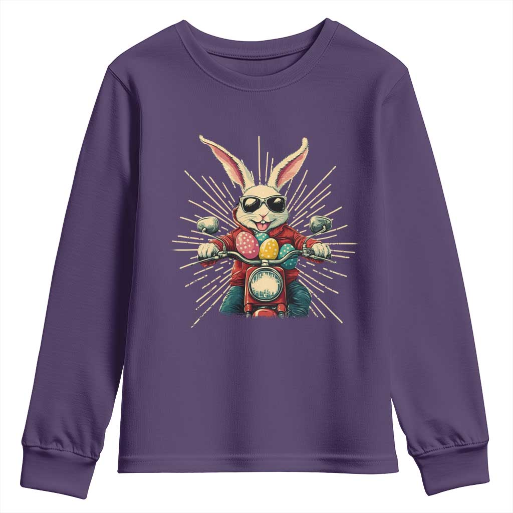 Biker Bunny Youth Sweatshirt Retro Easter Day Rabbit Ride Motorcycles Motorbike - Wonder Print Shop