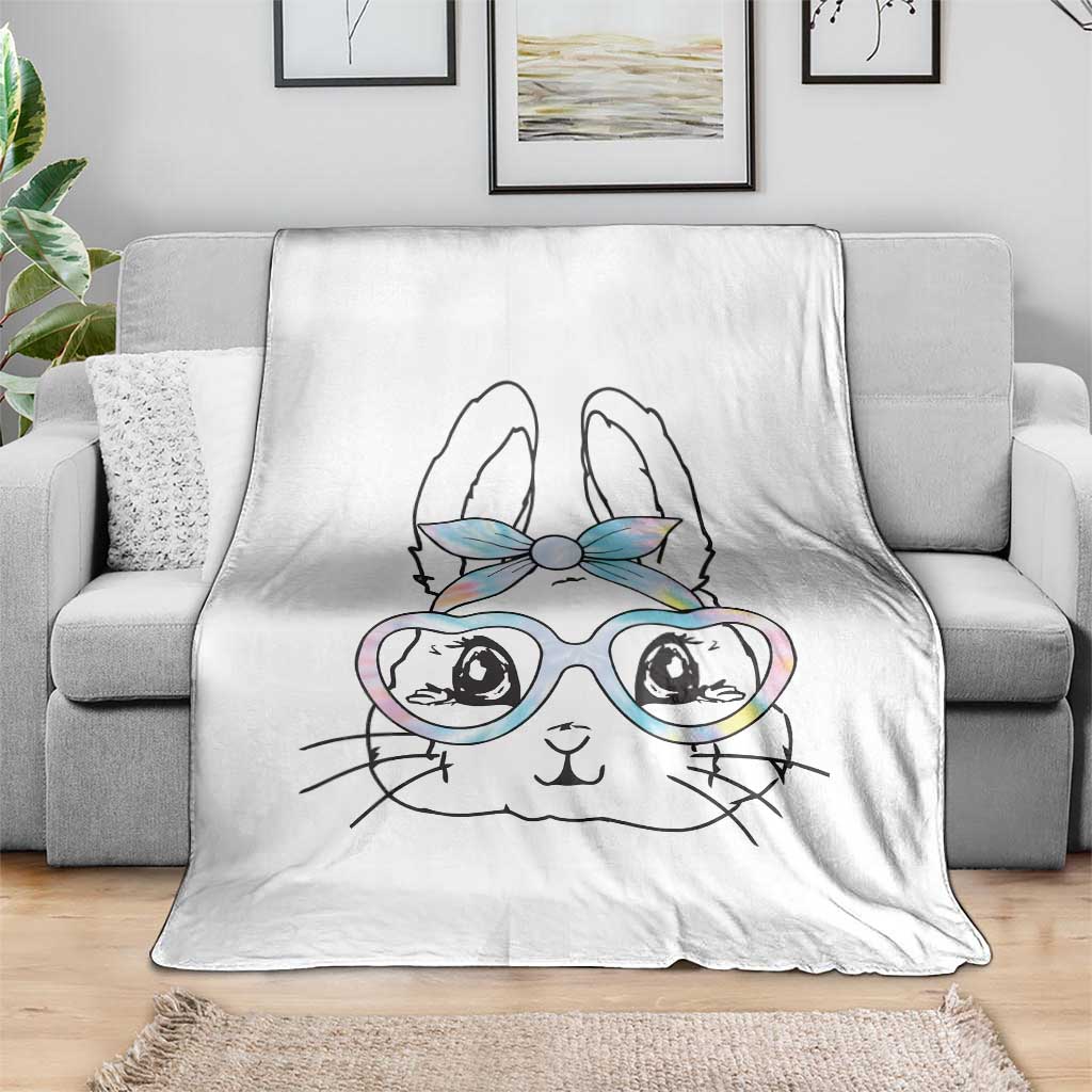Girls Easter Bunny Throw Blanket Rabbit Face Tie Dye Glasses Happy Easter Day - Wonder Print Shop