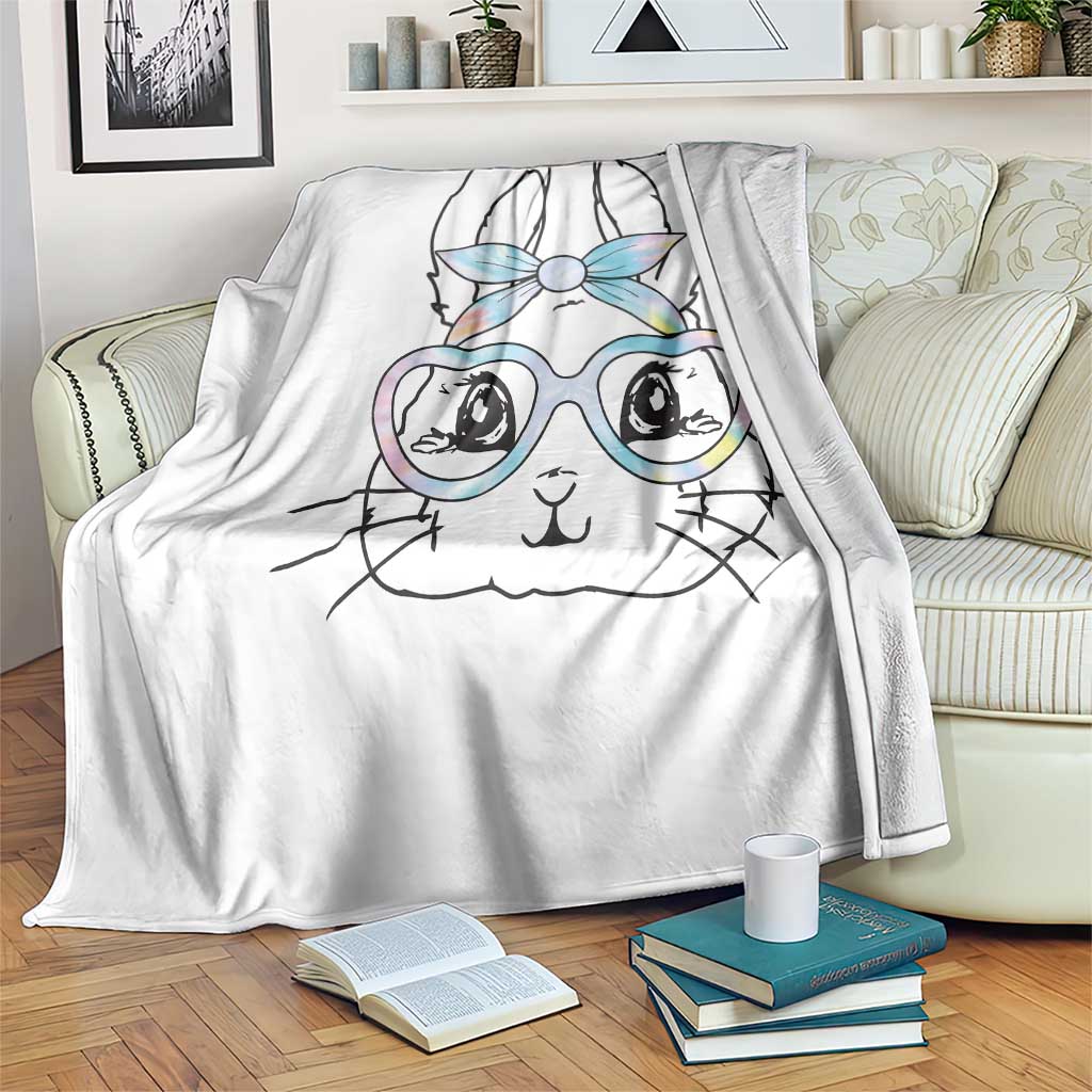 Girls Easter Bunny Throw Blanket Rabbit Face Tie Dye Glasses Happy Easter Day - Wonder Print Shop
