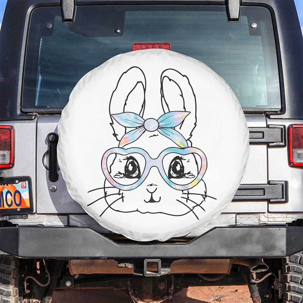 Girls Easter Bunny Spare Tire Cover Rabbit Face Tie Dye Glasses Happy Easter Day - Wonder Print Shop
