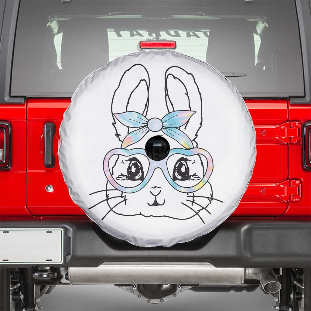 Girls Easter Bunny Spare Tire Cover Rabbit Face Tie Dye Glasses Happy Easter Day - Wonder Print Shop