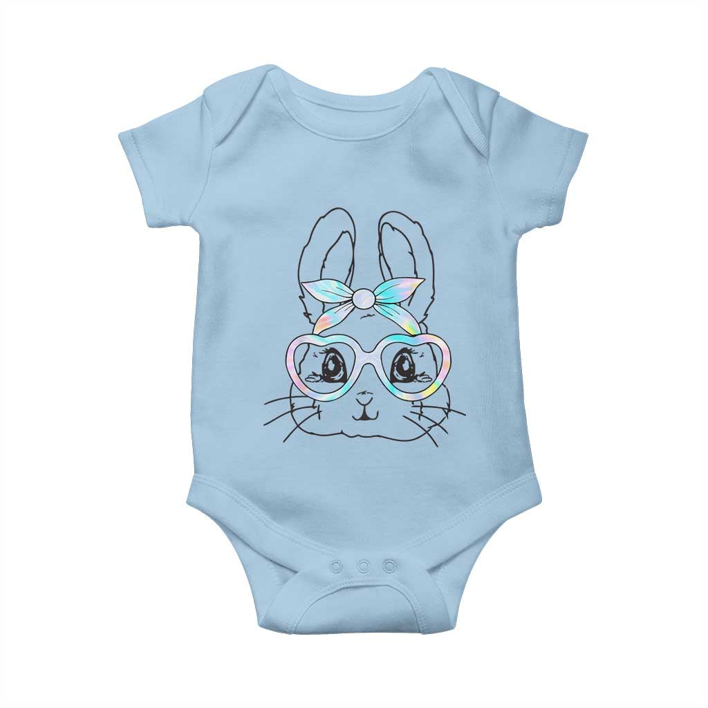 Girls Easter Bunny Baby Onesie Rabbit Face Tie Dye Glasses Happy Easter Day - Wonder Print Shop