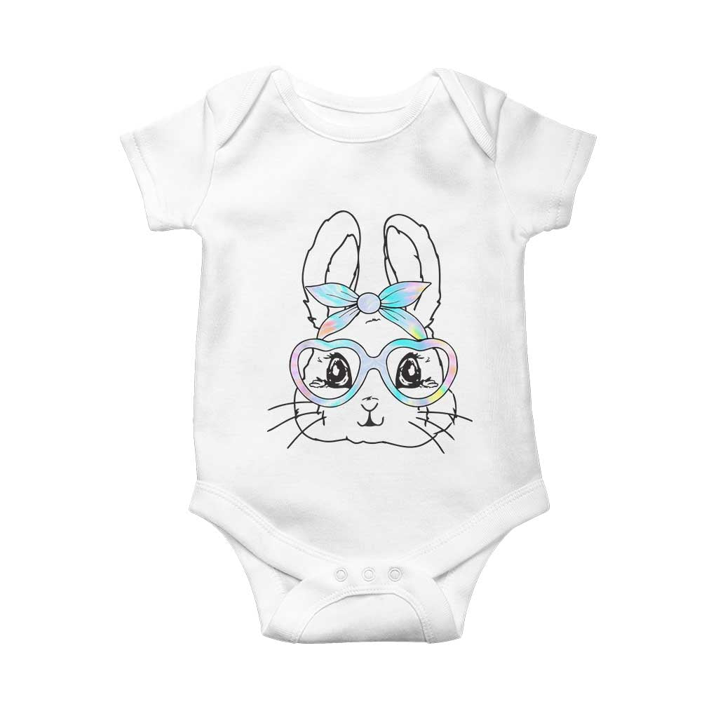 Girls Easter Bunny Baby Onesie Rabbit Face Tie Dye Glasses Happy Easter Day - Wonder Print Shop