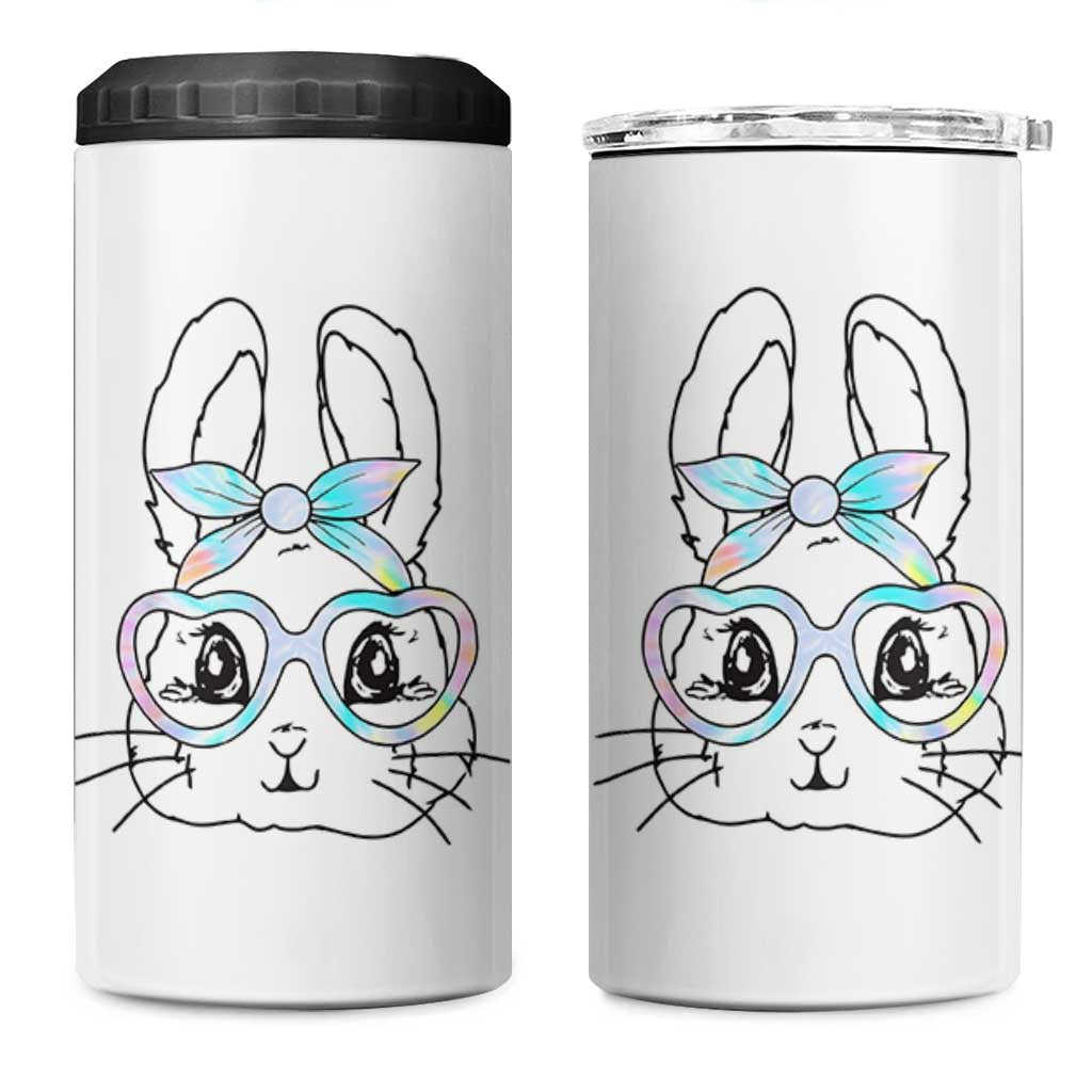 Girls Easter Bunny 4 in 1 Can Cooler Tumbler Rabbit Face Tie Dye Glasses Happy Easter Day - Wonder Print Shop