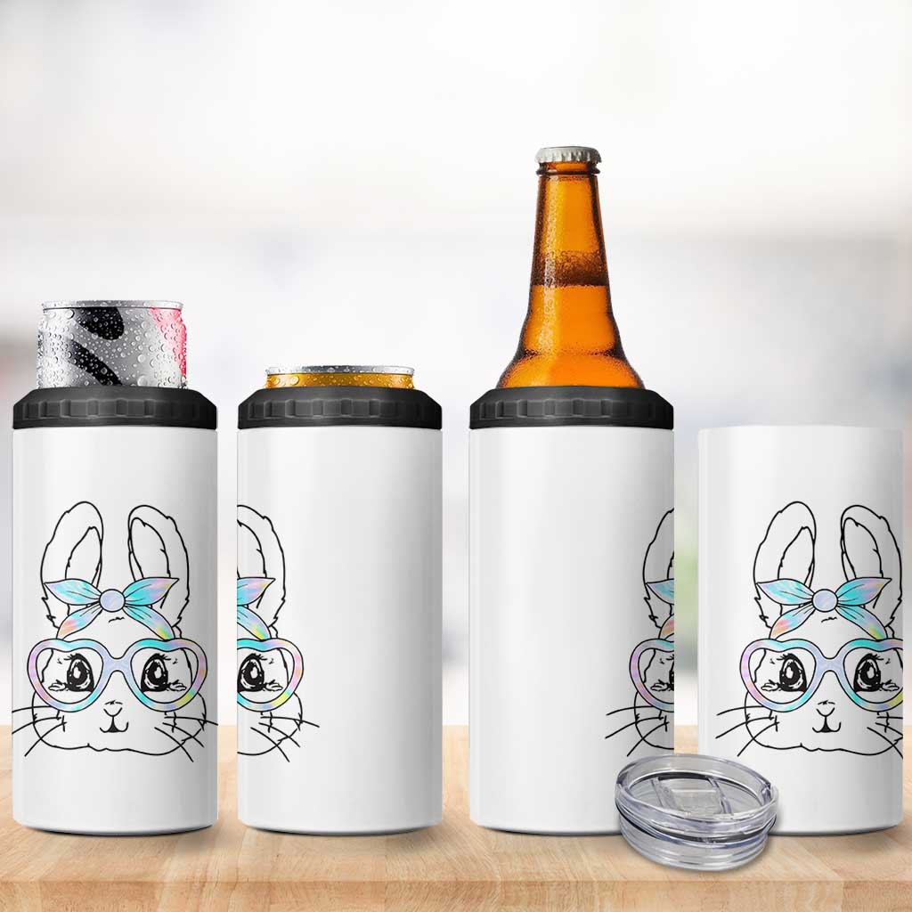 Girls Easter Bunny 4 in 1 Can Cooler Tumbler Rabbit Face Tie Dye Glasses Happy Easter Day - Wonder Print Shop