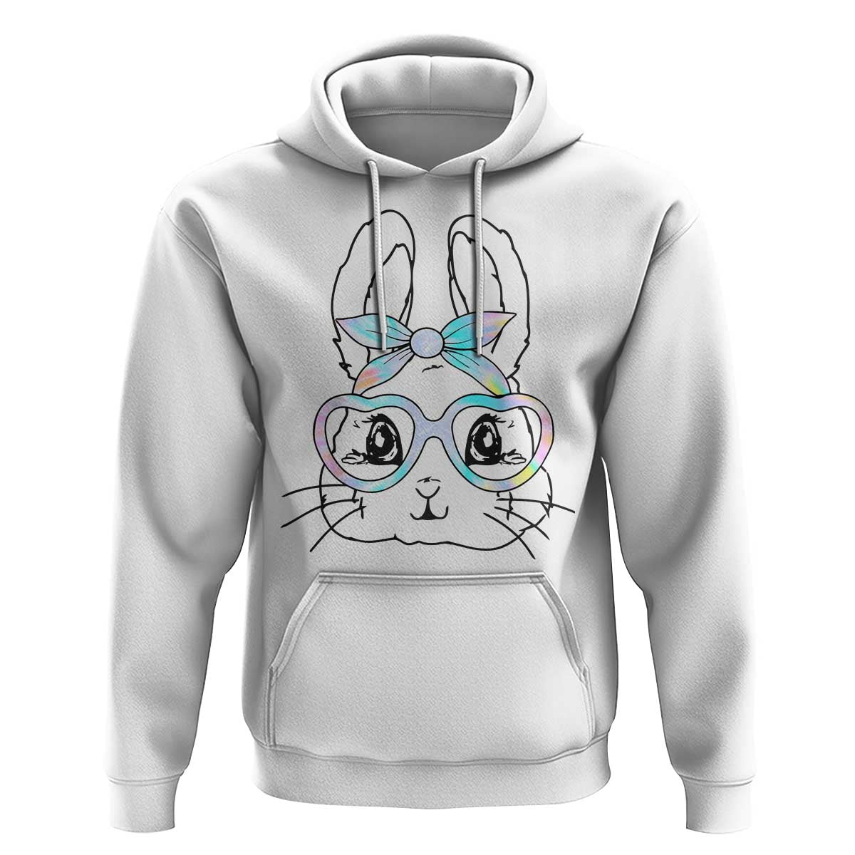 Girls Easter Bunny Hoodie Rabbit Face Tie Dye Glasses Happy Easter Day - Wonder Print Shop
