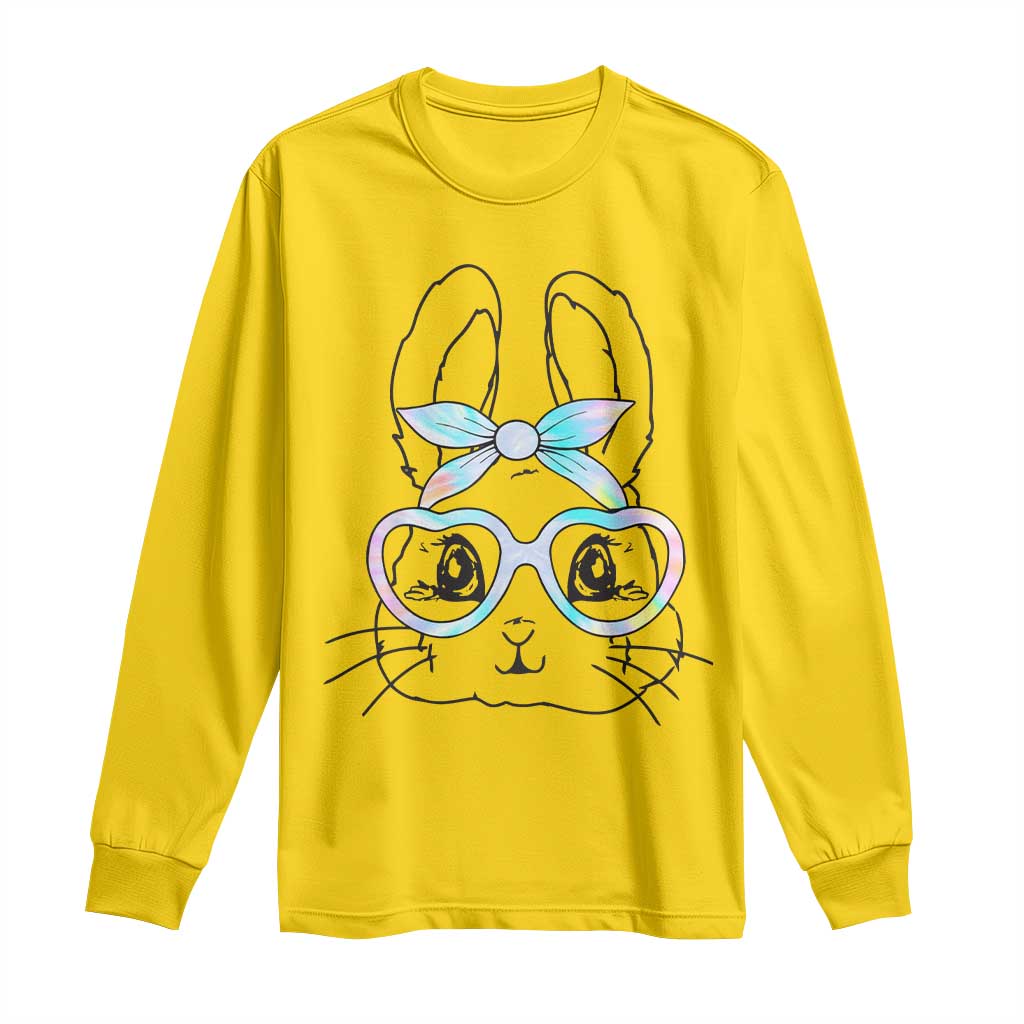 Girls Easter Bunny Long Sleeve Shirt Rabbit Face Tie Dye Glasses Happy Easter Day - Wonder Print Shop