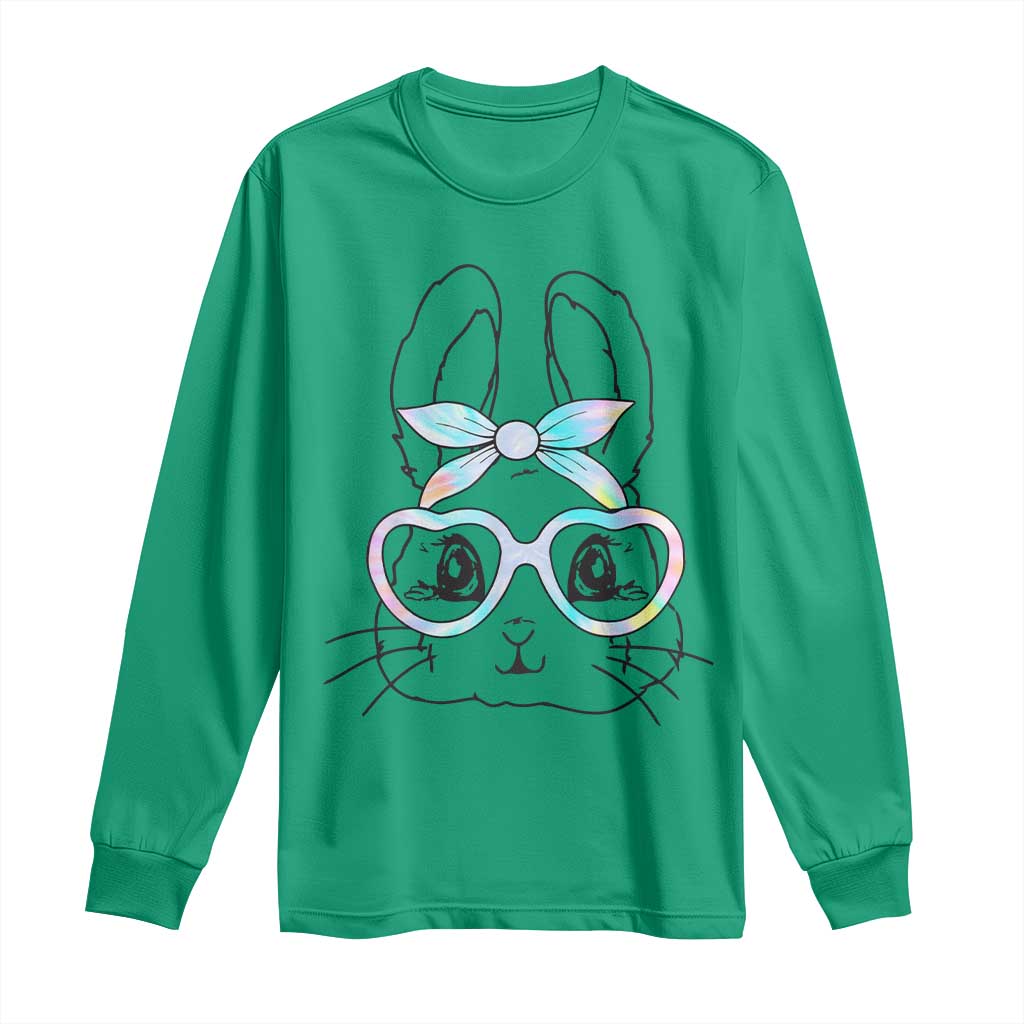 Girls Easter Bunny Long Sleeve Shirt Rabbit Face Tie Dye Glasses Happy Easter Day - Wonder Print Shop