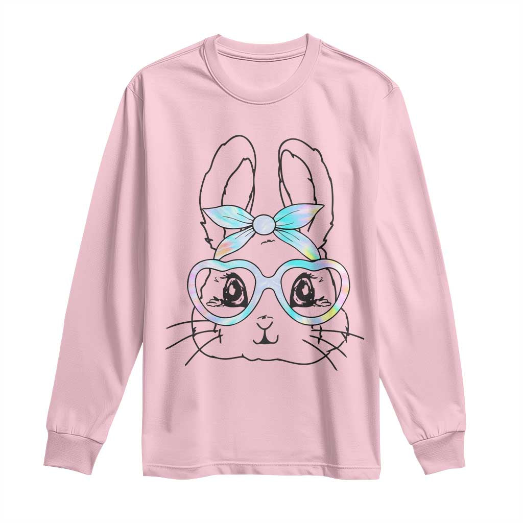 Girls Easter Bunny Long Sleeve Shirt Rabbit Face Tie Dye Glasses Happy Easter Day - Wonder Print Shop