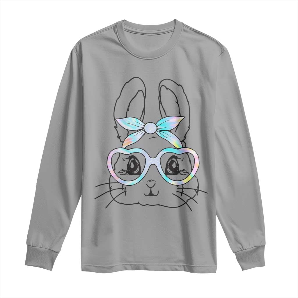 Girls Easter Bunny Long Sleeve Shirt Rabbit Face Tie Dye Glasses Happy Easter Day - Wonder Print Shop