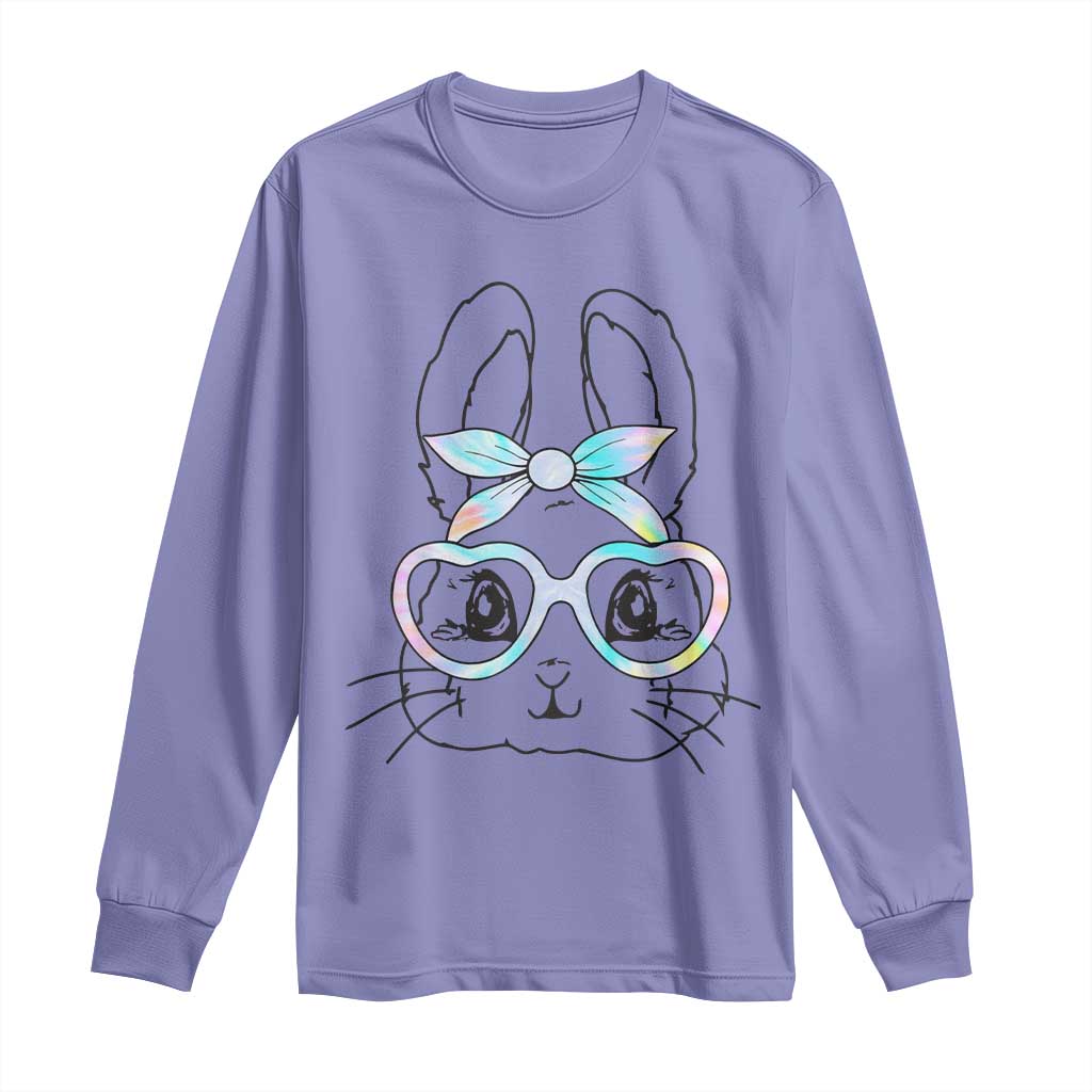 Girls Easter Bunny Long Sleeve Shirt Rabbit Face Tie Dye Glasses Happy Easter Day - Wonder Print Shop