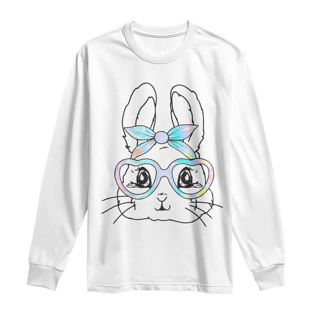 Girls Easter Bunny Long Sleeve Shirt Rabbit Face Tie Dye Glasses Happy Easter Day - Wonder Print Shop