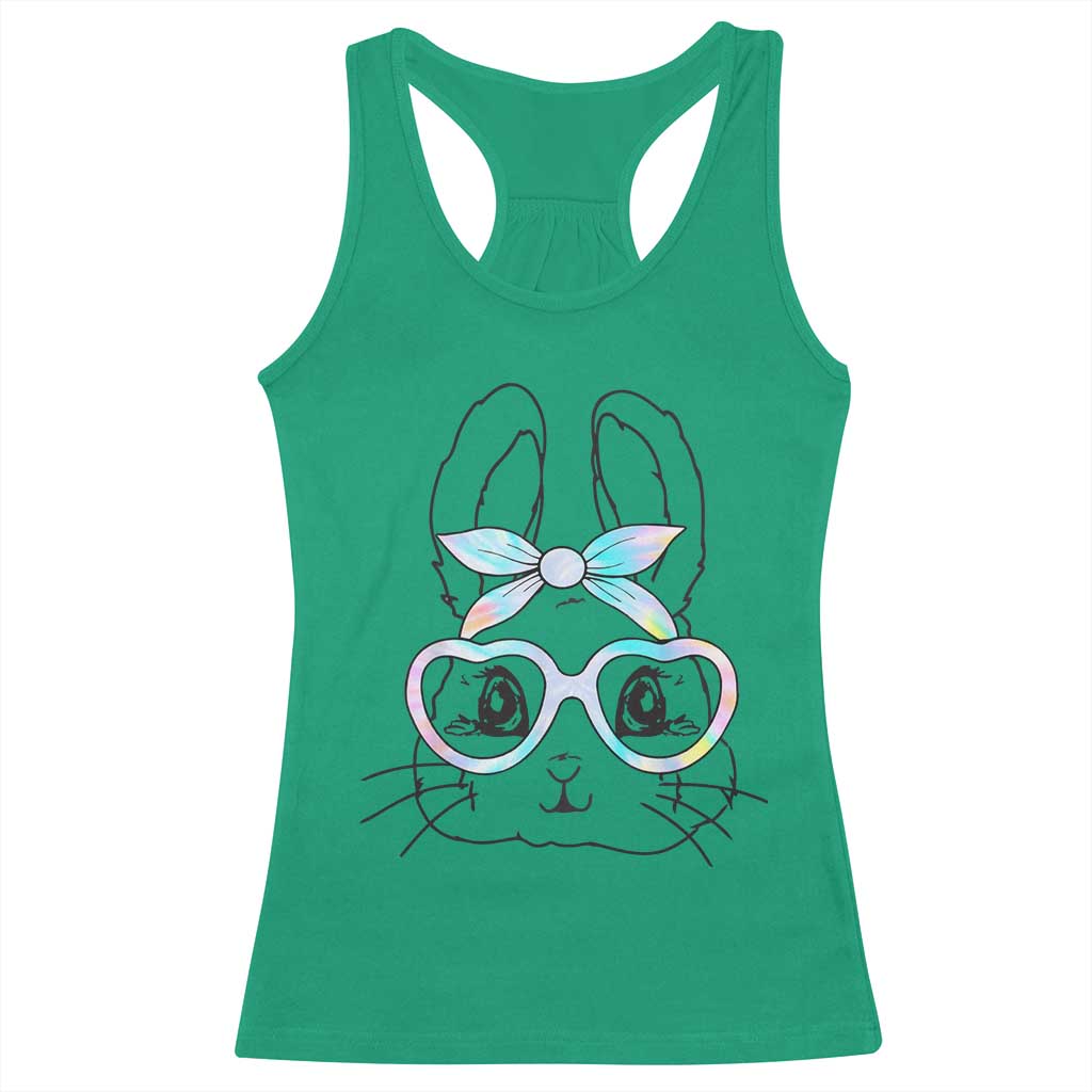 Girls Easter Bunny Racerback Tank Top Rabbit Face Tie Dye Glasses Happy Easter Day - Wonder Print Shop