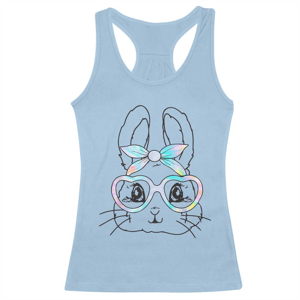 Girls Easter Bunny Racerback Tank Top Rabbit Face Tie Dye Glasses Happy Easter Day - Wonder Print Shop