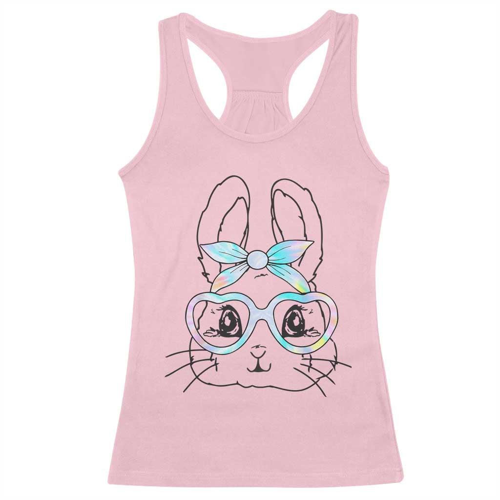 Girls Easter Bunny Racerback Tank Top Rabbit Face Tie Dye Glasses Happy Easter Day - Wonder Print Shop