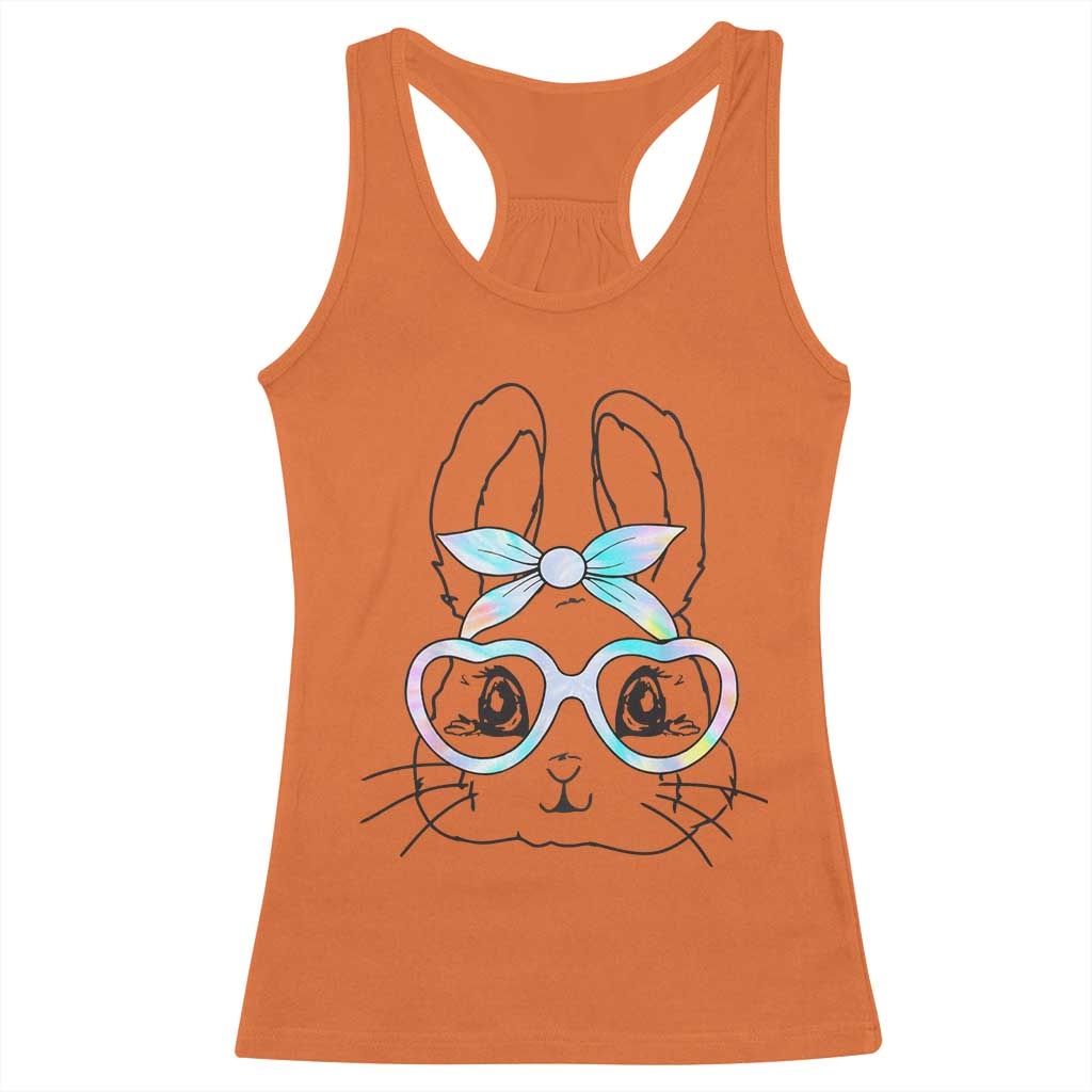 Girls Easter Bunny Racerback Tank Top Rabbit Face Tie Dye Glasses Happy Easter Day - Wonder Print Shop