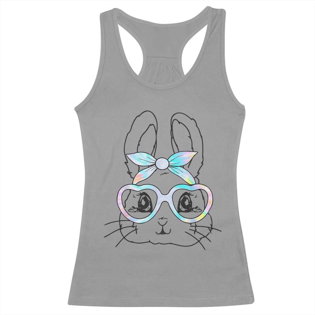 Girls Easter Bunny Racerback Tank Top Rabbit Face Tie Dye Glasses Happy Easter Day - Wonder Print Shop