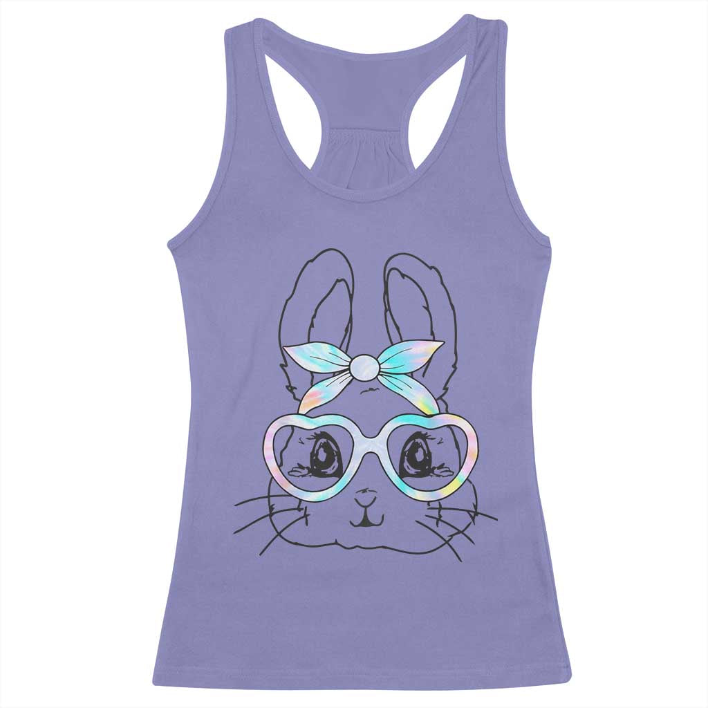 Girls Easter Bunny Racerback Tank Top Rabbit Face Tie Dye Glasses Happy Easter Day - Wonder Print Shop