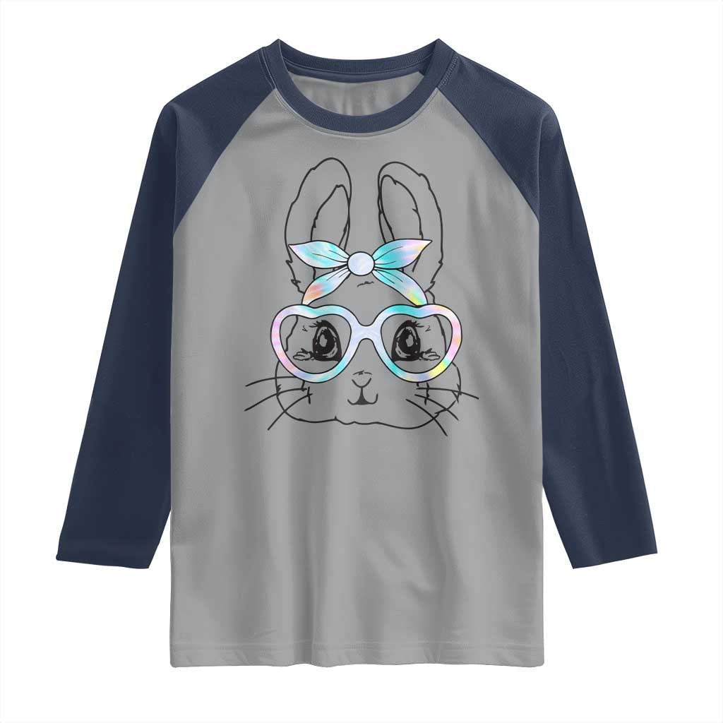 Girls Easter Bunny Raglan Shirt Rabbit Face Tie Dye Glasses Happy Easter Day - Wonder Print Shop