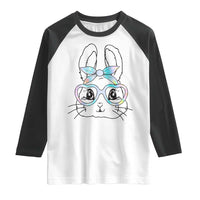 Girls Easter Bunny Raglan Shirt Rabbit Face Tie Dye Glasses Happy Easter Day - Wonder Print Shop