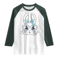 Girls Easter Bunny Raglan Shirt Rabbit Face Tie Dye Glasses Happy Easter Day - Wonder Print Shop