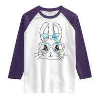 Girls Easter Bunny Raglan Shirt Rabbit Face Tie Dye Glasses Happy Easter Day - Wonder Print Shop
