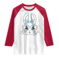 Girls Easter Bunny Raglan Shirt Rabbit Face Tie Dye Glasses Happy Easter Day - Wonder Print Shop