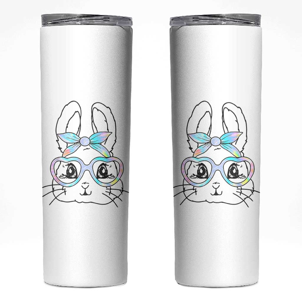 Girls Easter Bunny Skinny Tumbler Rabbit Face Tie Dye Glasses Happy Easter Day - Wonder Print Shop