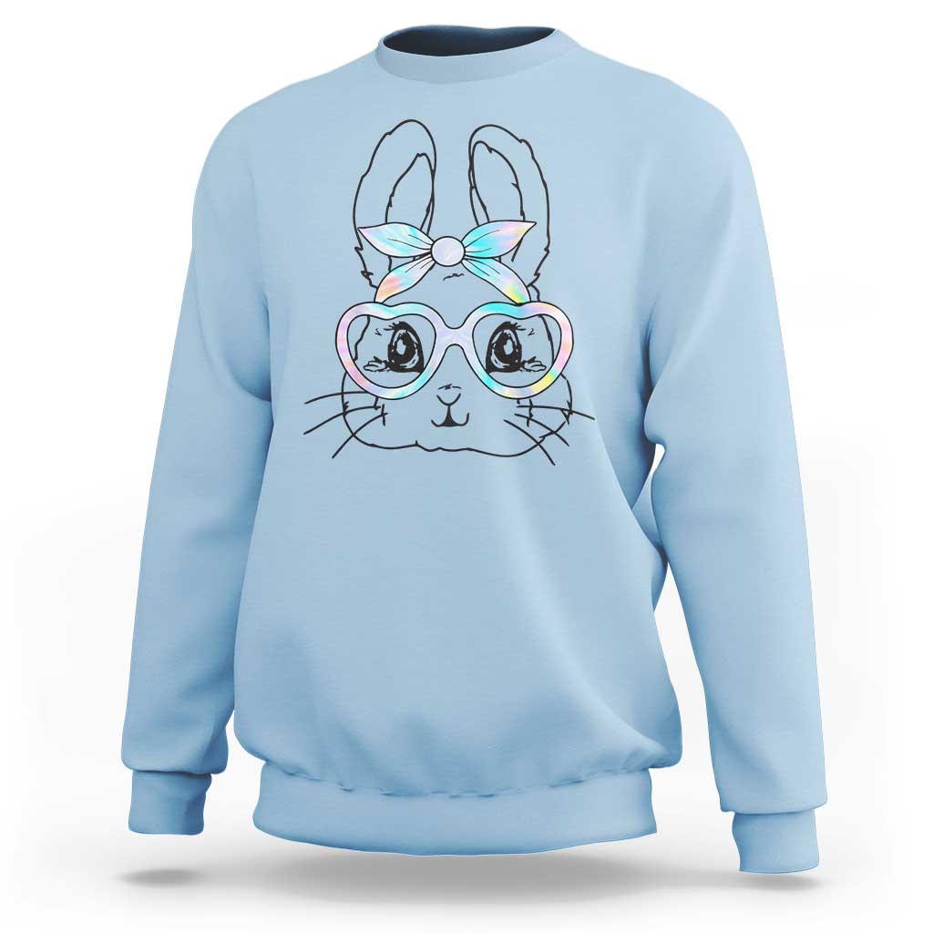Girls Easter Bunny Sweatshirt Rabbit Face Tie Dye Glasses Happy Easter Day - Wonder Print Shop