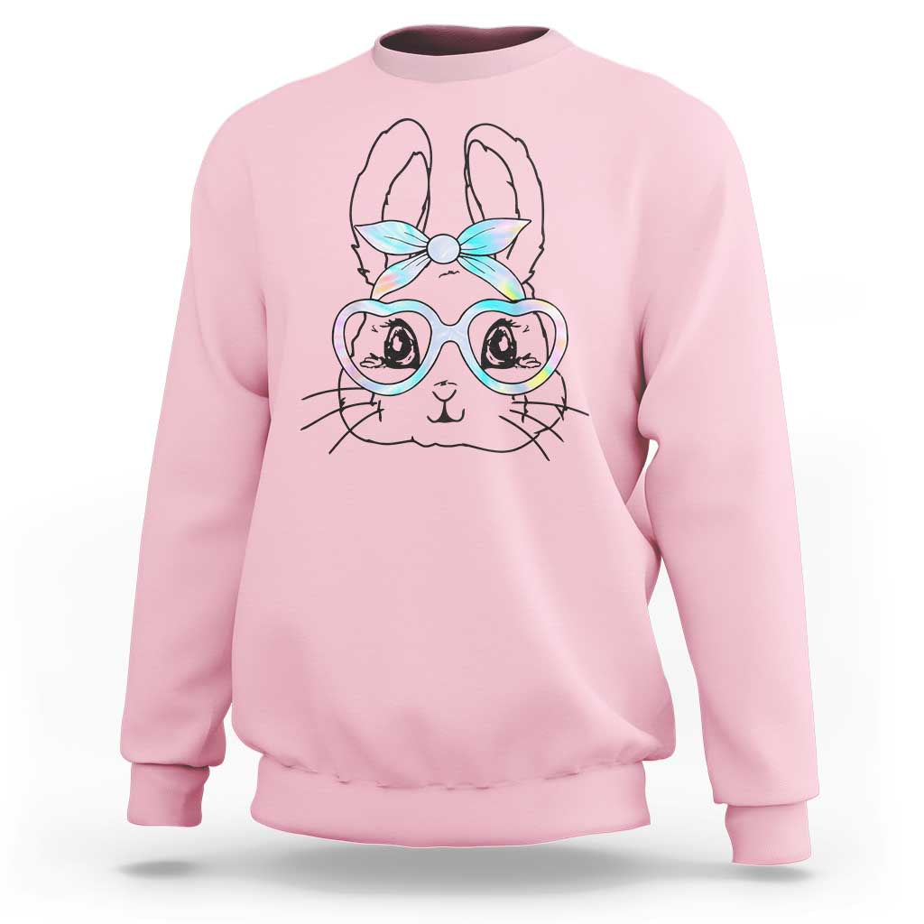 Girls Easter Bunny Sweatshirt Rabbit Face Tie Dye Glasses Happy Easter Day - Wonder Print Shop