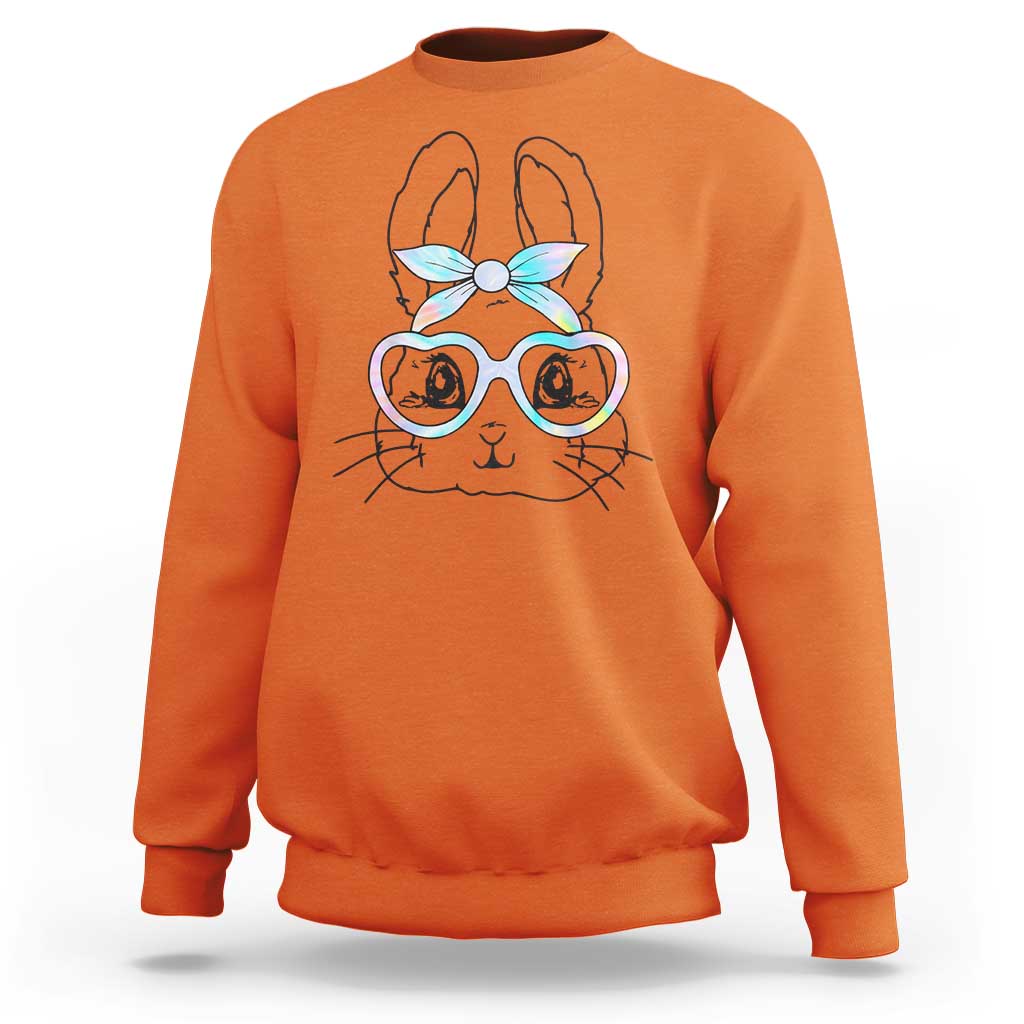 Girls Easter Bunny Sweatshirt Rabbit Face Tie Dye Glasses Happy Easter Day - Wonder Print Shop