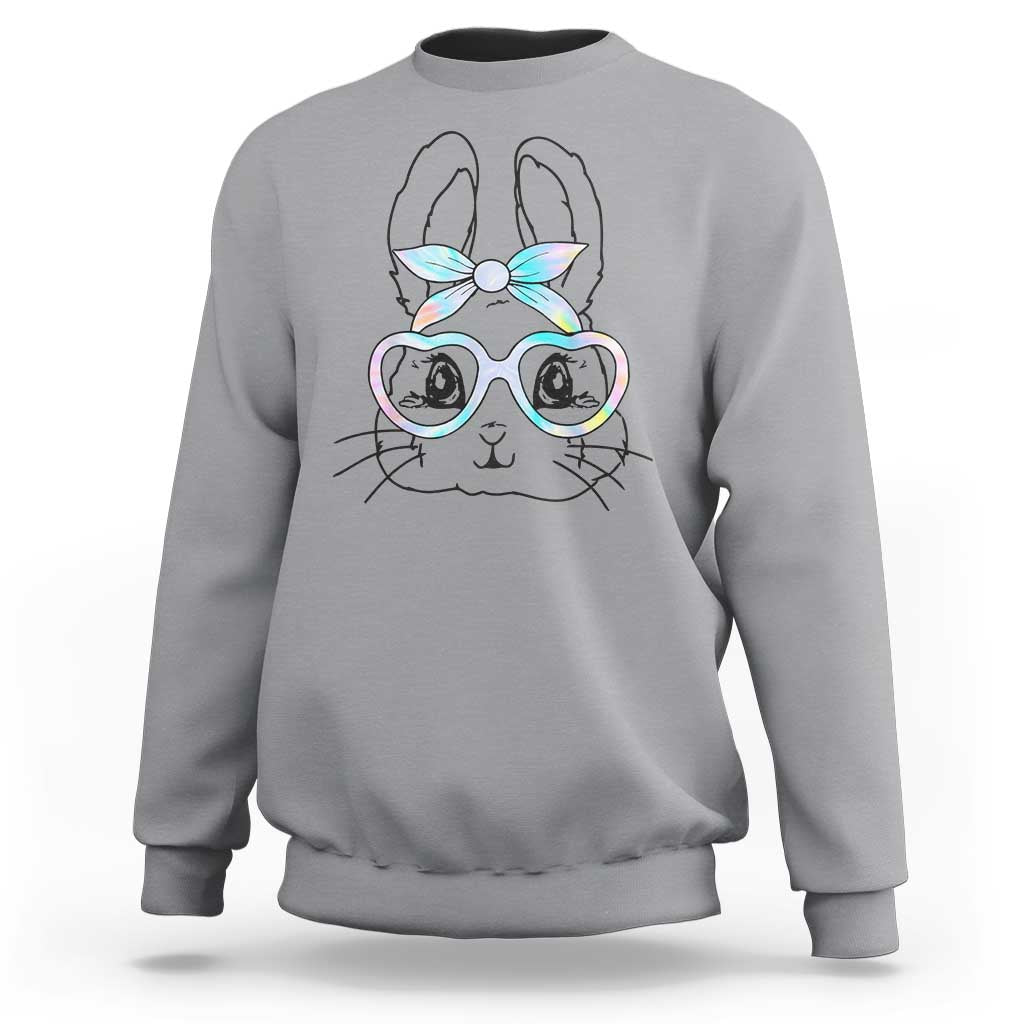 Girls Easter Bunny Sweatshirt Rabbit Face Tie Dye Glasses Happy Easter Day - Wonder Print Shop