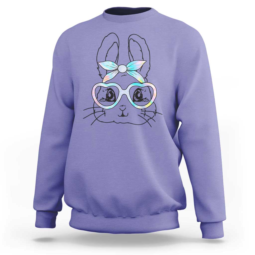 Girls Easter Bunny Sweatshirt Rabbit Face Tie Dye Glasses Happy Easter Day - Wonder Print Shop