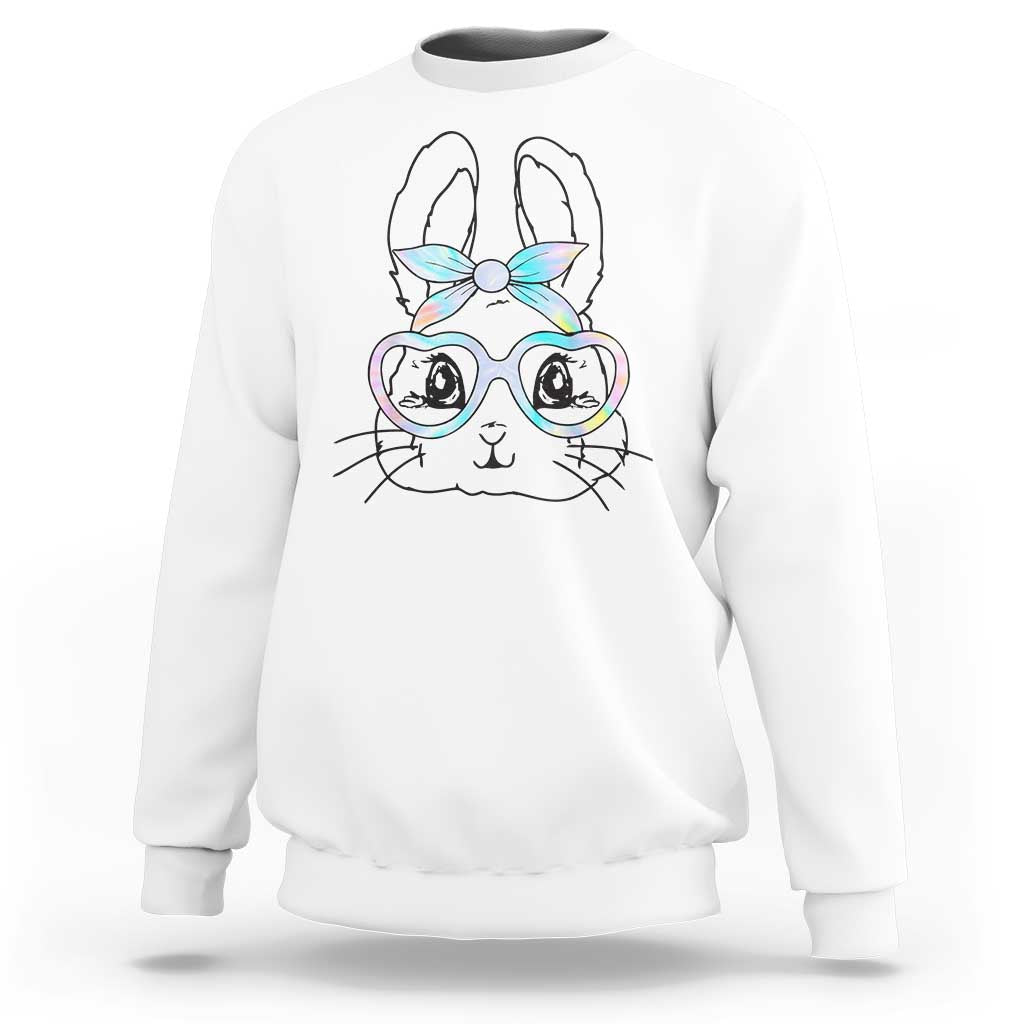Girls Easter Bunny Sweatshirt Rabbit Face Tie Dye Glasses Happy Easter Day - Wonder Print Shop