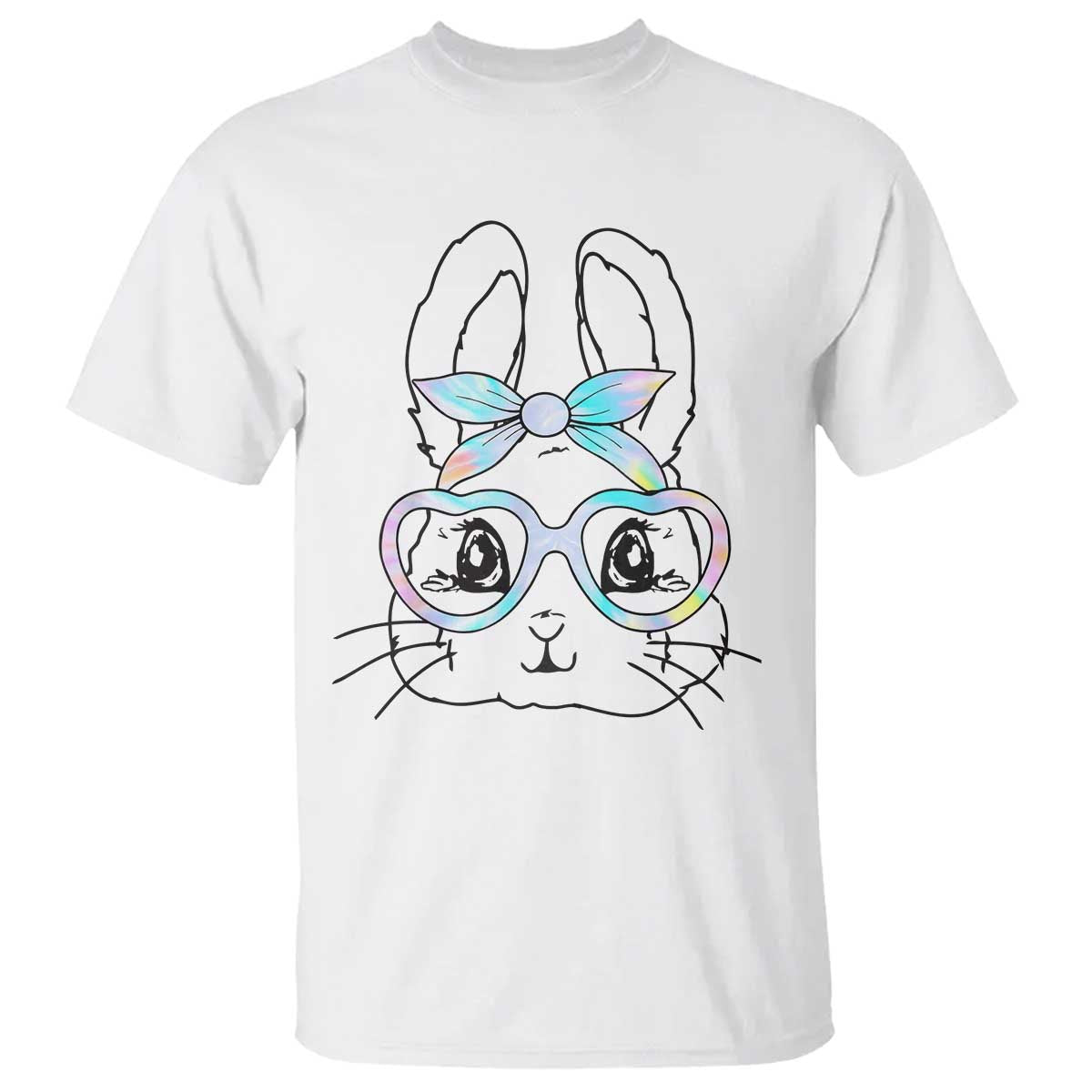 Girls Easter Bunny T Shirt Rabbit Face Tie Dye Glasses Happy Easter Day - Wonder Print Shop