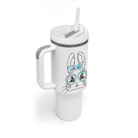 Girls Easter Bunny Tumbler With Handle Rabbit Face Tie Dye Glasses Happy Easter Day - Wonder Print Shop