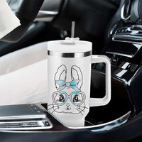 Girls Easter Bunny Tumbler With Handle Rabbit Face Tie Dye Glasses Happy Easter Day - Wonder Print Shop