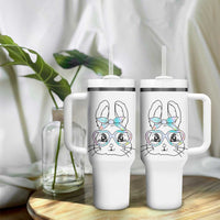 Girls Easter Bunny Tumbler With Handle Rabbit Face Tie Dye Glasses Happy Easter Day - Wonder Print Shop