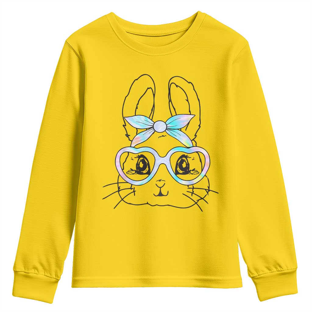 Girls Easter Bunny Youth Sweatshirt Rabbit Face Tie Dye Glasses Happy Easter Day - Wonder Print Shop