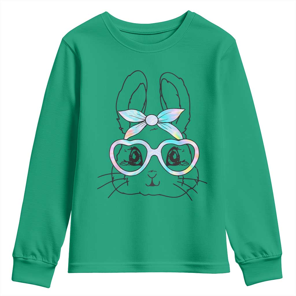 Girls Easter Bunny Youth Sweatshirt Rabbit Face Tie Dye Glasses Happy Easter Day - Wonder Print Shop