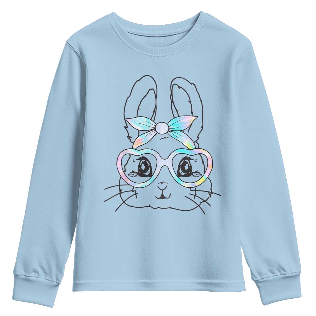 Girls Easter Bunny Youth Sweatshirt Rabbit Face Tie Dye Glasses Happy Easter Day - Wonder Print Shop
