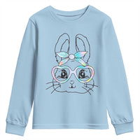 Girls Easter Bunny Youth Sweatshirt Rabbit Face Tie Dye Glasses Happy Easter Day - Wonder Print Shop